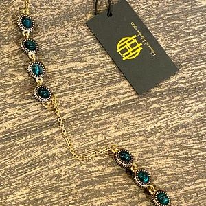 House of Harlow gold tone malachite long strand station necklace